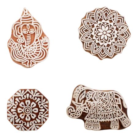 Set of 4 Piece New Mix Wooden Printing Block